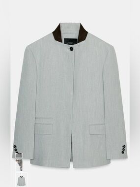 Zara collarless blazer in gray linen mix
Worn once no flaws 
Size small